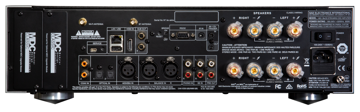 NAD M33 Integrated Streaming Amplifier - [2x200W DAC USB BT Wi-Fi BluOS HDMI AES/EBU XLR Phono]